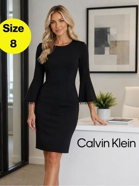 CALVIN KLEIN 🖤 Sophisticated 3/4 Sleeve Midi Sheath Dress (Women’s Size 8)